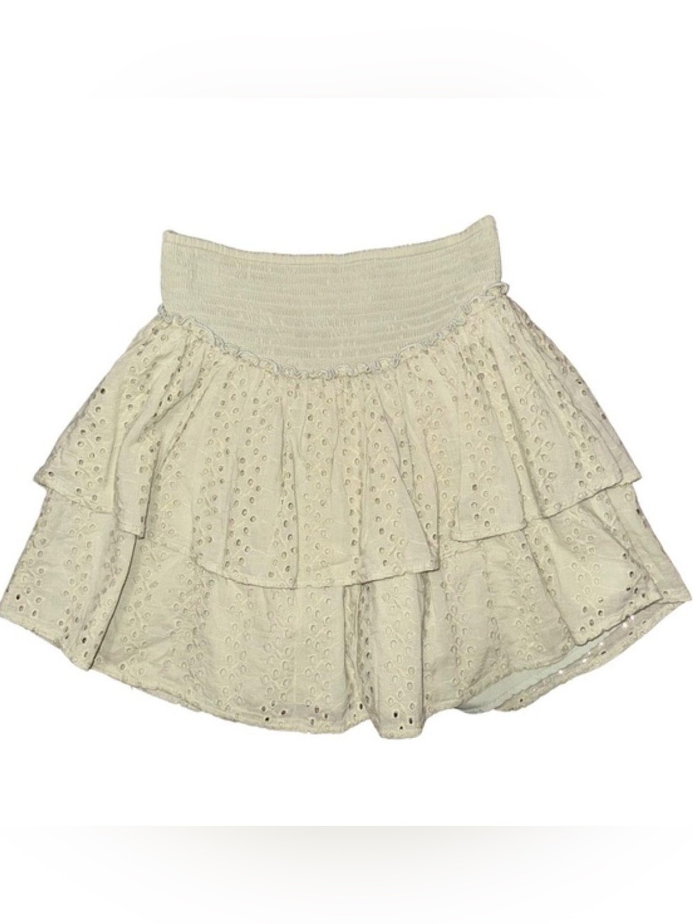 LIKE NEW Hollister Sage Green Eyelet Mini Tiered Skirt with Smocked Waistband